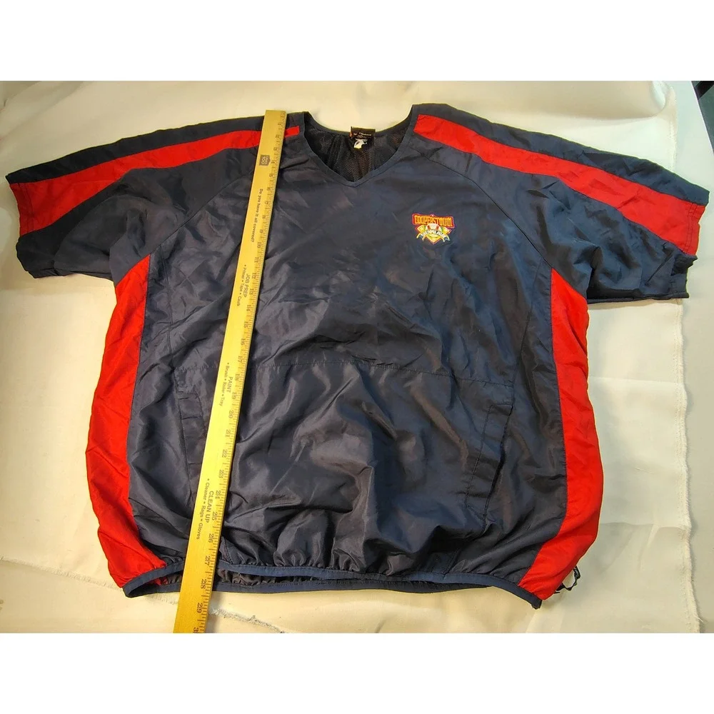 Cooperstown Dreams Park Baseball Windshirt V-Neck Pullover Navy Red Retro 2XL